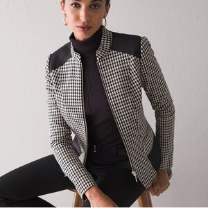 WHBM Zip Front Houndstooth Jacket Suit | Size 00 | Black and Beige